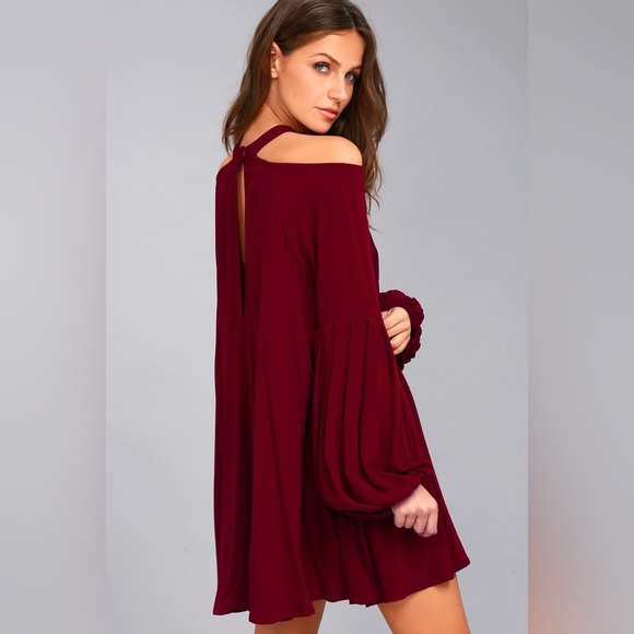 ⭐️ Free People Drift Away Burgundy Cold Shoulder Tunic Top Dress Size SMALL - Picture 2 of 14
